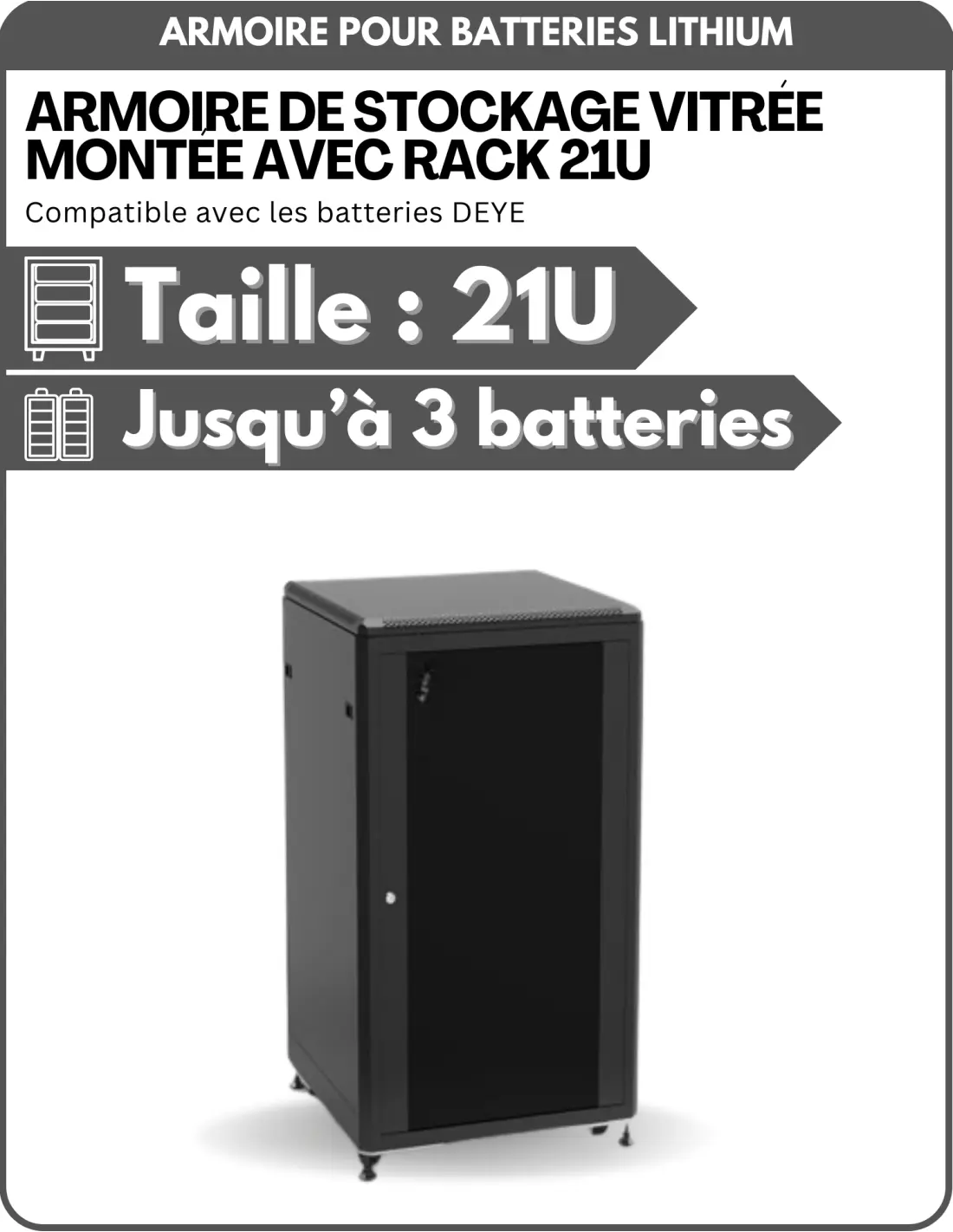 Armoire / Baie 21U avec porte vitrée pour batterie rackable 600 x 800