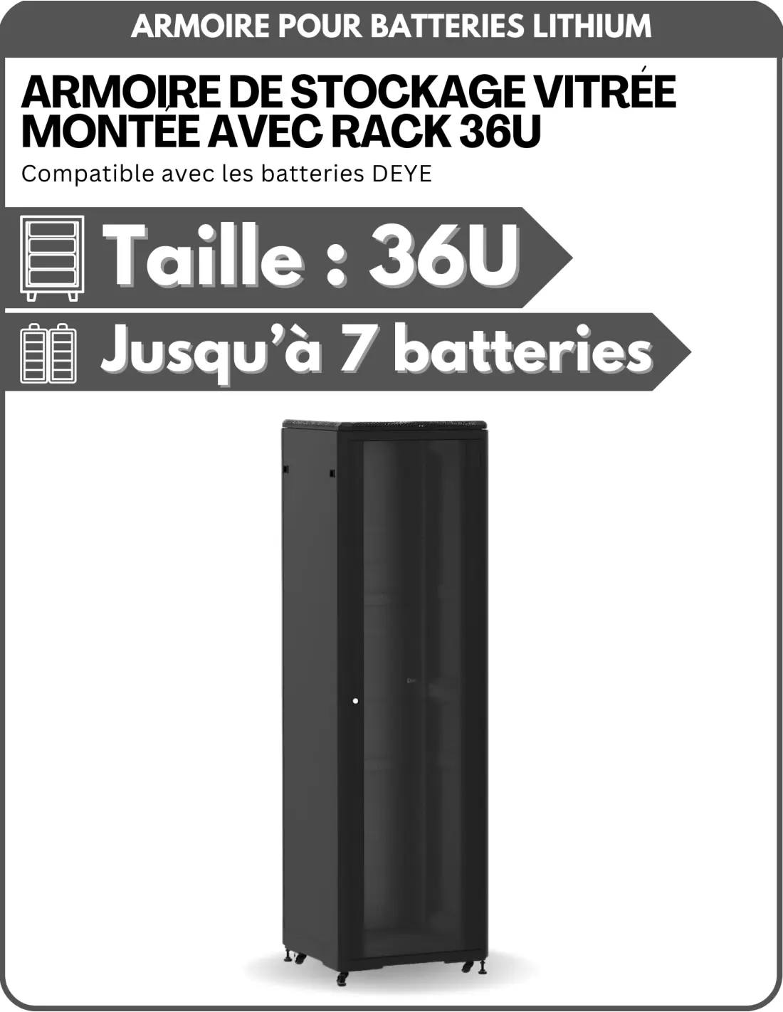 Armoire / Baie 36U avec porte vitrée pour batterie rackable 600 x 800