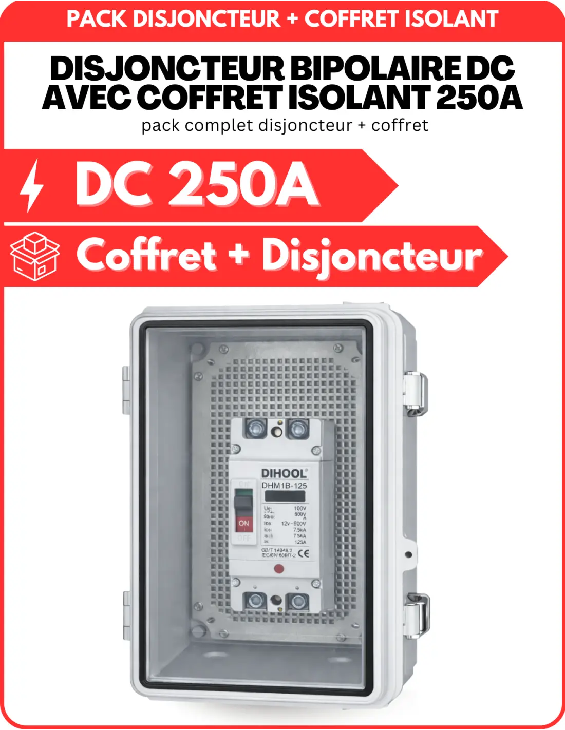 Coffret Isolant + Disjoncteur Bipolaire DC pour protection batteries 250A