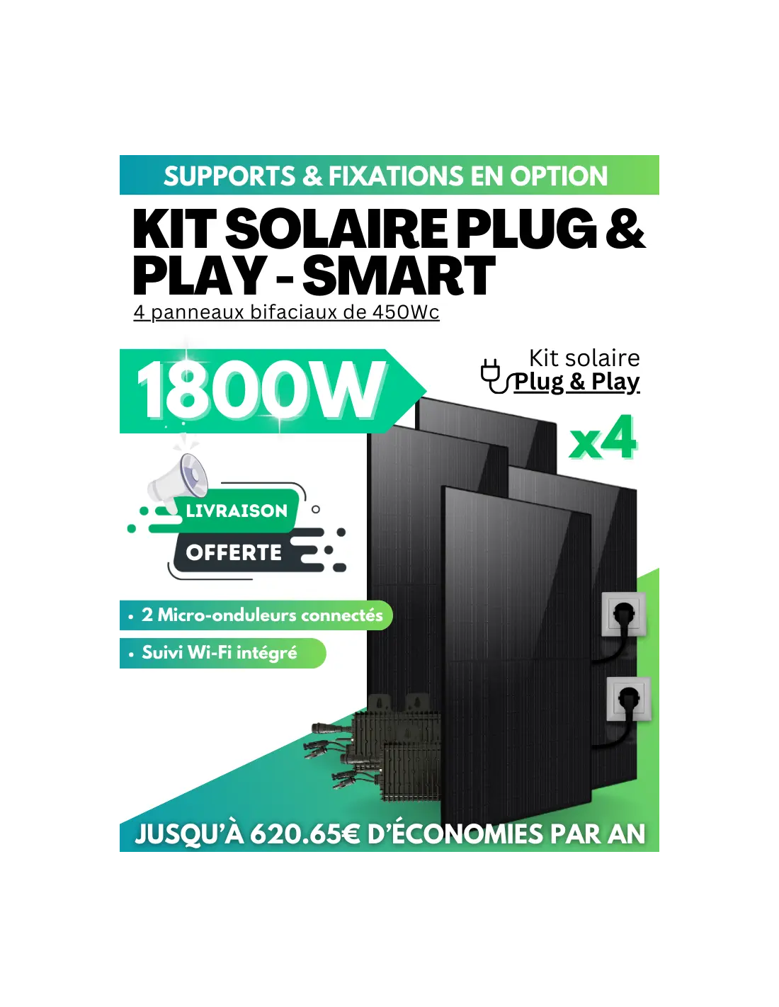 Panneau solaire Plug & Play - 4 panneaux 1800W - BeSolar SMART